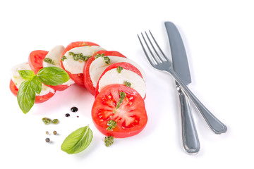 Italian cuisine concept - caprese salad isolated on white