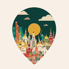 Colorful detailed Russia skyline. Travel and tourism background. Vector illustration