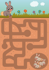 Educational Maze Game for Children. Mother Rabbit and her babies.  Can you help her to reach her babies?  (Vector illustration)