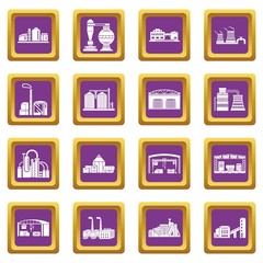 Factory icons set vector purple square isolated on white background 