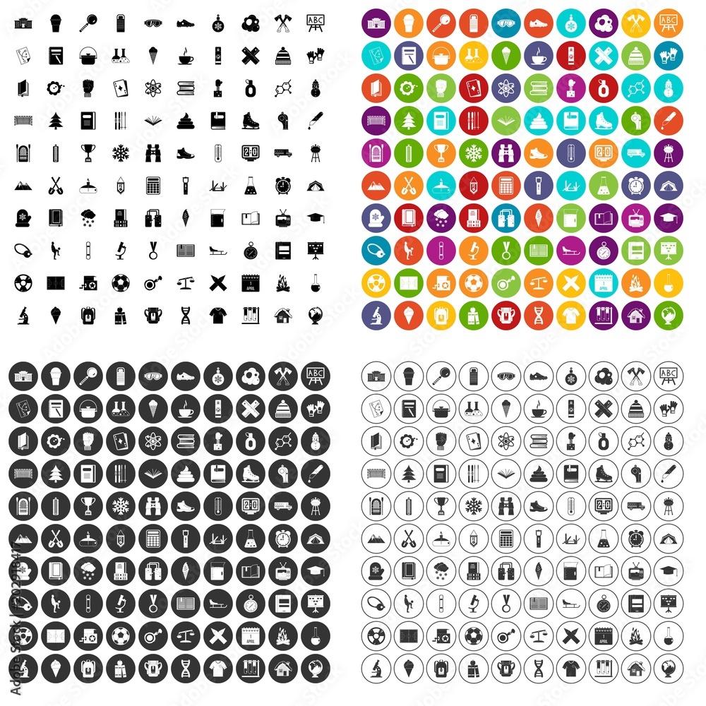 Poster 100 school years icons set vector in 4 variant for any web design isolated on white