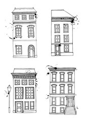 Set of a townhouse. Hand drawn vector illustration