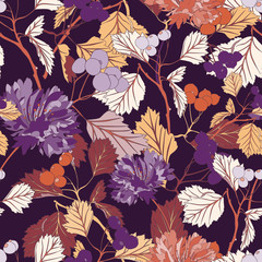 Vintage Colour Seamless Vector Textile Design Botanical Pattern Art