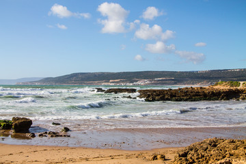 Fototapeta na wymiar The coast near Agadir. Rocky coast of the Atlantic Ocean