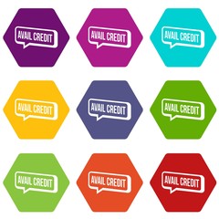 Avail credit icons 9 set coloful isolated on white for web