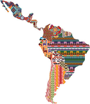 Fototapeta Central and south America native fabric pattern patchwork abstract vector map