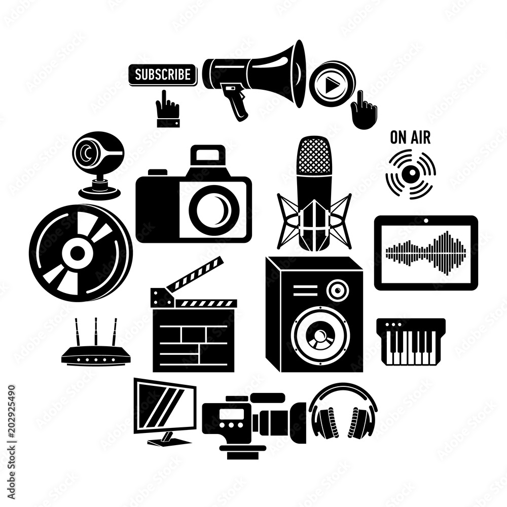 Poster multimedia internet icons set. simple illustration of 16 multimedia internet vector icons for web