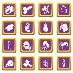 Blacksmith tools icons set vector purple square isolated on white background 
