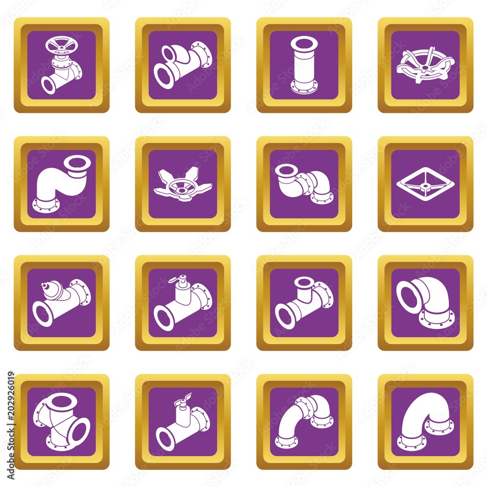 Aufkleber pipeline constructor icons set vector purple square isolated on white background