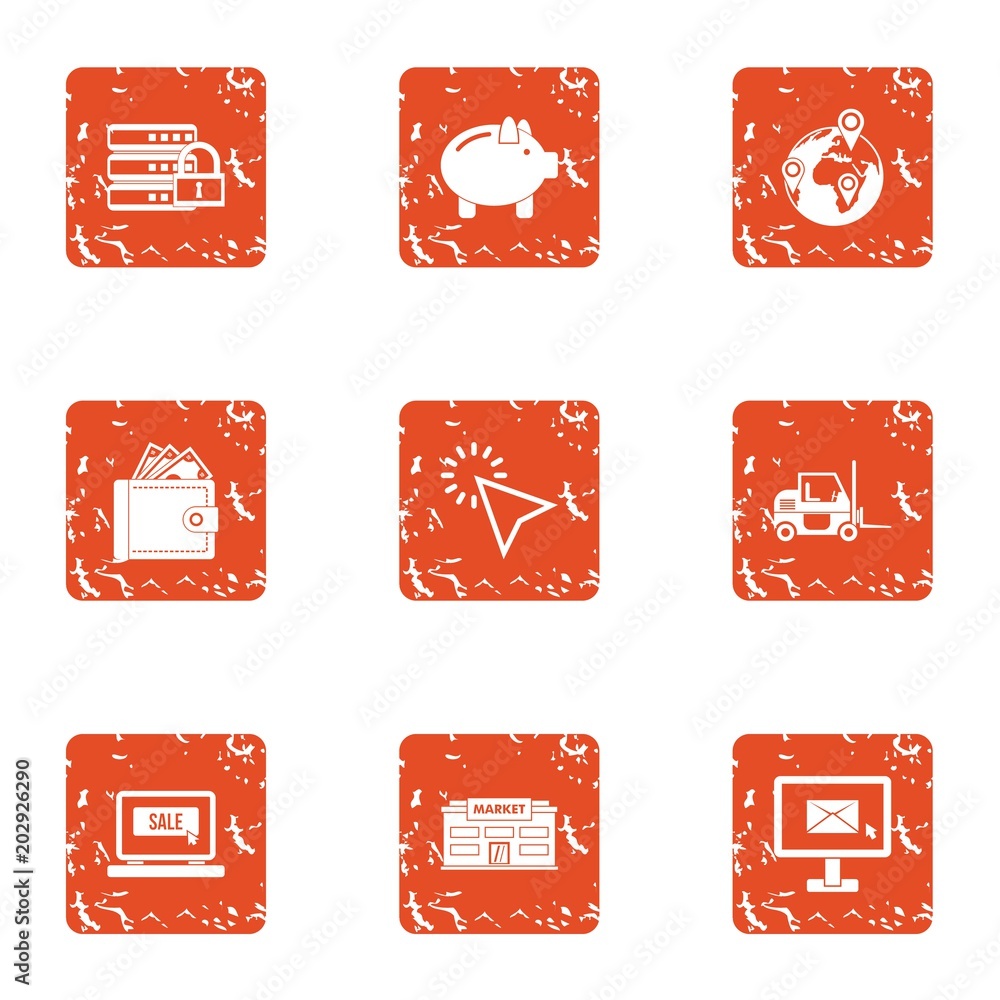 Poster quick discount icons set. grunge set of 9 quick discount vector icons for web isolated on white back