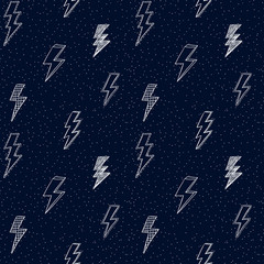 Fototapeta na wymiar Lightning doodle pattern. Thunder or storm symbol. 80th, 90th style sketch. Scribble retro background. Scrawl vector. Modern fabric design.