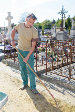 groundskeeper in cemetary