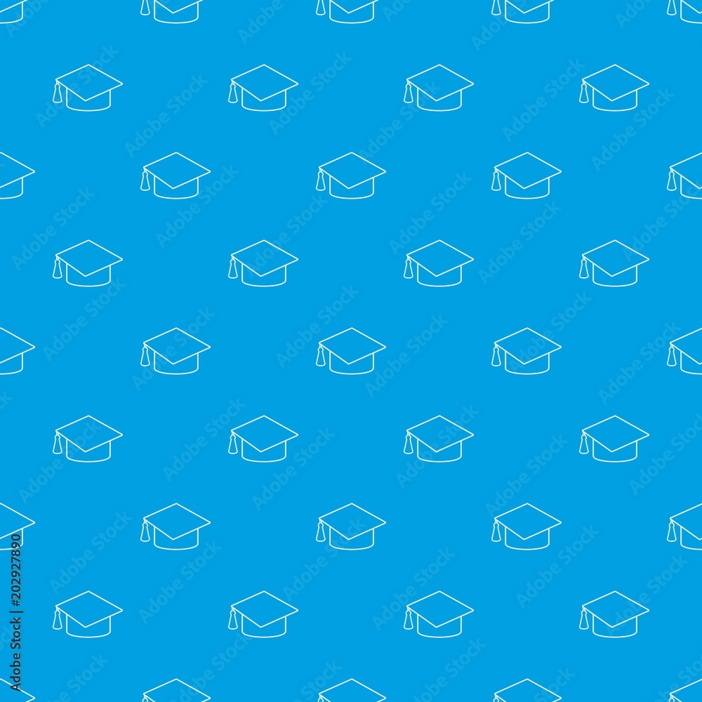 Poster graduation cap pattern vector seamless blue repeat for any use