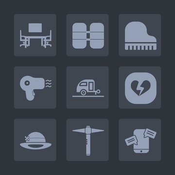 Premium set of fill icons. Such as phone, regulator, communication, trailer, pressure, piano, white, table, music, business, instrument, journey, musical, underwater, caravan, sign, sound, tank, love