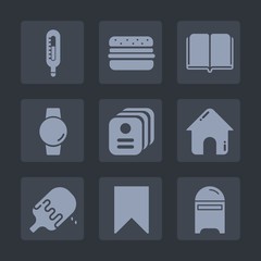 Premium set of fill icons. Such as identity, dessert, thermometer, smart, envelope, real, sign, library, estate, letter, literature, mail, textbook, cream, screen, food, cold, ice, knowledge, paper