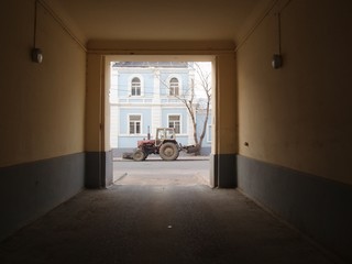 arcade Architecture building built structure car Ceiling corridor day door empty Entrance indoors land vehicle mode of transportation motor vehicle no people the way forward Transportation window