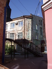 Architecture building building exterior built structure cable City Clear sky day house Low angle view Nature no people old outdoors Railing residential district sky staircase Sunlight window