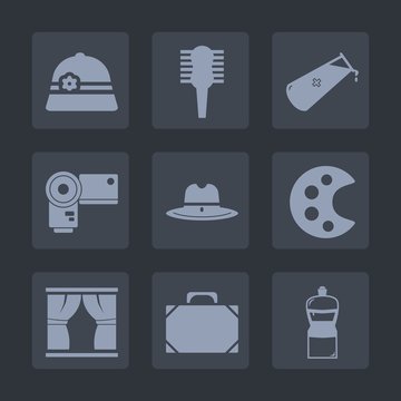 Premium set of fill icons. Such as chemical, hat, drawing, comb, care, cap, digital, white, picture, bag, hairstyle, style, cowboy, element, science, equipment, brush, atom, broom, texas, cleaner, art