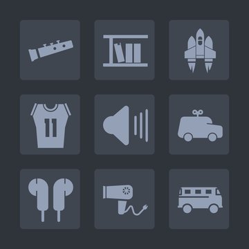 Premium set of fill icons. Such as transportation, galaxy, sound, audio, satellite, care, basketball, ship, rocket, spaceship, space, blow, child, school, learning, sign, hair, trumpet, technology, up