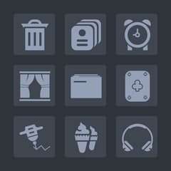 Premium set of fill icons. Such as recycle, sweet, card, curtain, cream, drill, hour, paper, rubbish, alarm, food, minute, machine, identification, pollution, hand, identity, document, name, trash, id