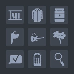 Premium set of fill icons. Such as blossom, zoom, sink, clean, style, communication, tap, shirt, bathroom, glass, guitar, cherry, sakura, jacket, fashion, bodybuilding, sign, nutrition, book, music