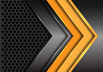 Abstract yellow arrow dark metal on circle mesh design modern futuristic background vector illustration.