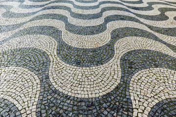 black and white pavement in lisbon, portugal