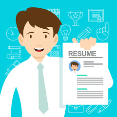 Young man with a resume for hiring.