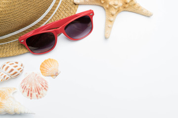 summer beach accessories on white