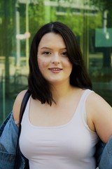 pretty young woman in a white undershirt
