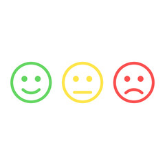 Smiley emoticons icon positive, neutral and negative, vector isolated illustration of red and green different mood.