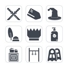 Fototapeta premium Premium fill icons set on white background . Such as kid, exercise, hat, crown, ninja, king, food, oven, black, label, modern, tag, asian, price, sale, promotion, royal, samurai, happy, sea, warrior