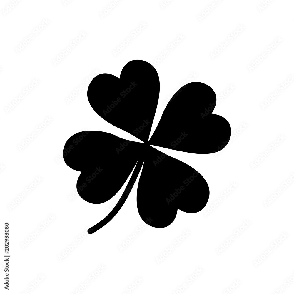 Poster four leaf clover icon. black icon isolated on white background. clover silhouette. simple icon. web 