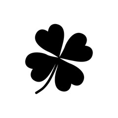 Fototapeta na wymiar Four leaf clover icon. Black icon isolated on white background. Clover silhouette. Simple icon. Web site page and mobile app design vector element.