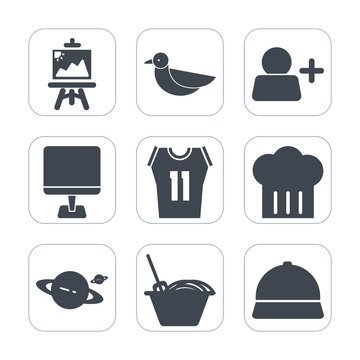Premium fill icons set on white background . Such as bird, internet, shirt, basketball, wildlife, add, chinese, art, sky, person, restaurant, white, food, paintbrush, pc, team, color, black, computer