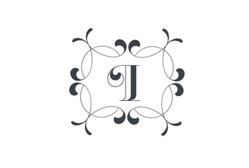 Luxury Vector Letter I Logo design. Elegant Floral Vintage Decorative Frame.