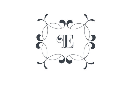 Luxury Vector Letter E Logo design. Elegant Floral Vintage Decorative Frame.