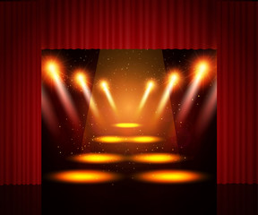 Empty theatre stage with curtain. Background for show, presentation, concert, design