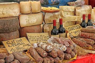 Traditional food market. Regensburg, Bavaria, Germany, 2018.