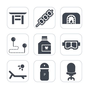 Premium fill icons set on white background . Such as vacation, water, shinto, asia, religion, care, mouthwash, fire, mask, sea, food, home, summer, point, comfortable, map, armchair, interior, travel