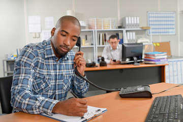 Manual worker taking an important call