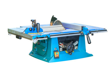 Table saw for woodwork isolated on white background.