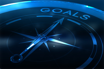 Compass pointing to goals against purple vignette