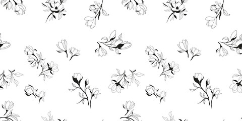 Magnolia  Seamless Pattern. Hand Drawn Outline Artwork