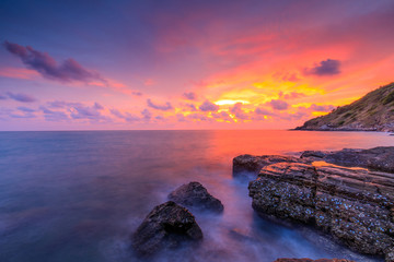 Colorful sunset on the sea in Khaoleamya-mookoh samet national park Rayong province, Thailand.