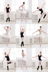 Set of young ballerina standing in ballet poses