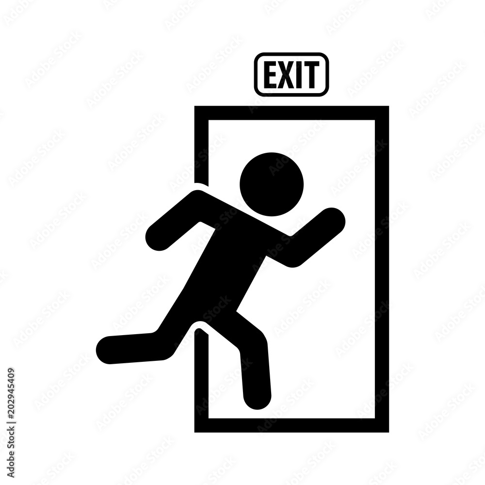 Poster exit icon in trendy flat style isolated on white background. leave symbol for your web site design, 