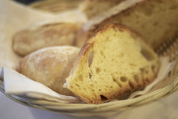 Bread basket in a restaurant