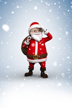 Composite image of cartoon santa with snow falling