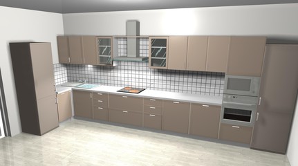 modern brown white kitchen 3D rendering